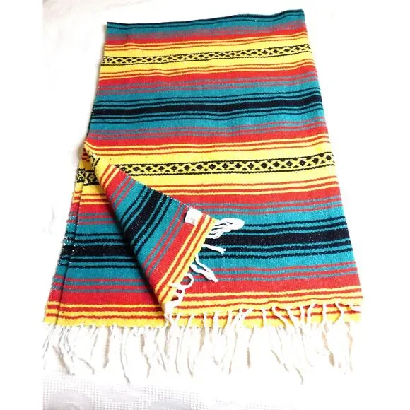 Mexican Woven Blanket Southwestern Striped Colors 74 in. X 52 Large Throw - Picture 4 of 8